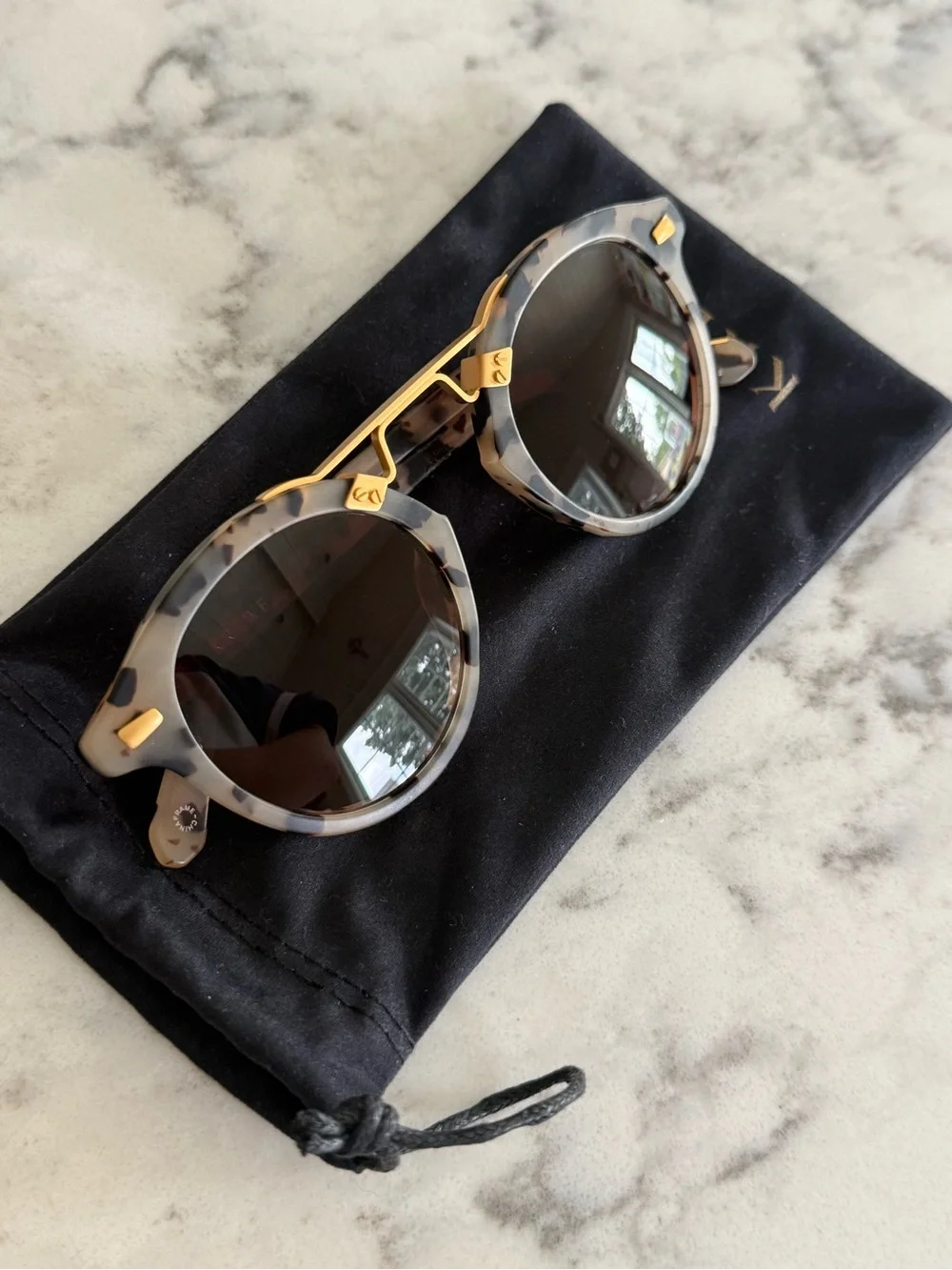 KREWE STL II Matte Oyster 24k Gold Tortoiseshell Round Sunglasses